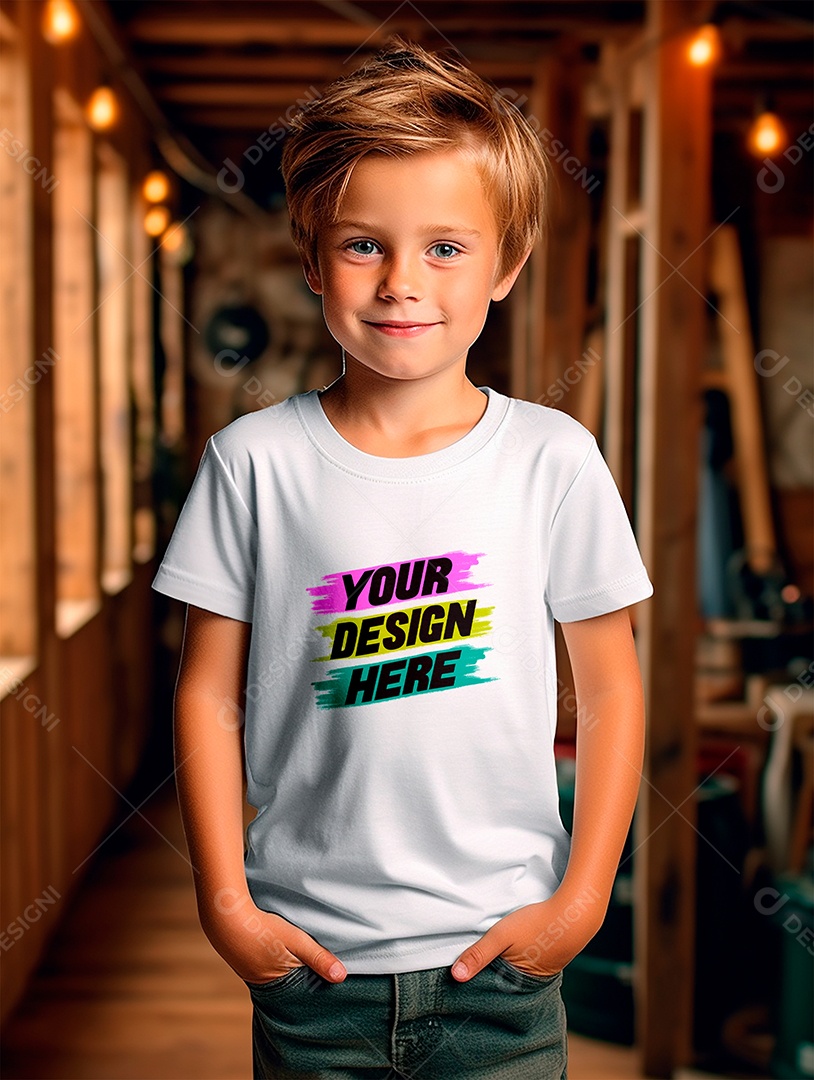 Mockup. White T-shirt Infantil PSD Editable