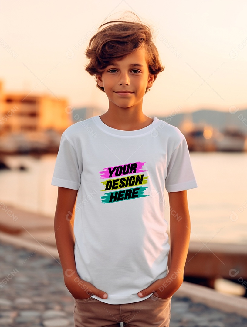 Mockup Camiseta Branca Infantil PSD Editável