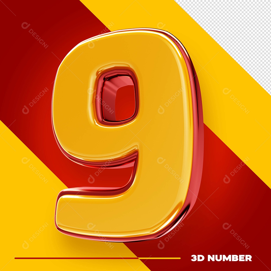 Número 9 Dourado Elemento 3D Para Composição PSD