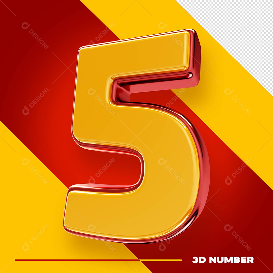 Número 5 Dourado Elemento 3D Para Composição PSD