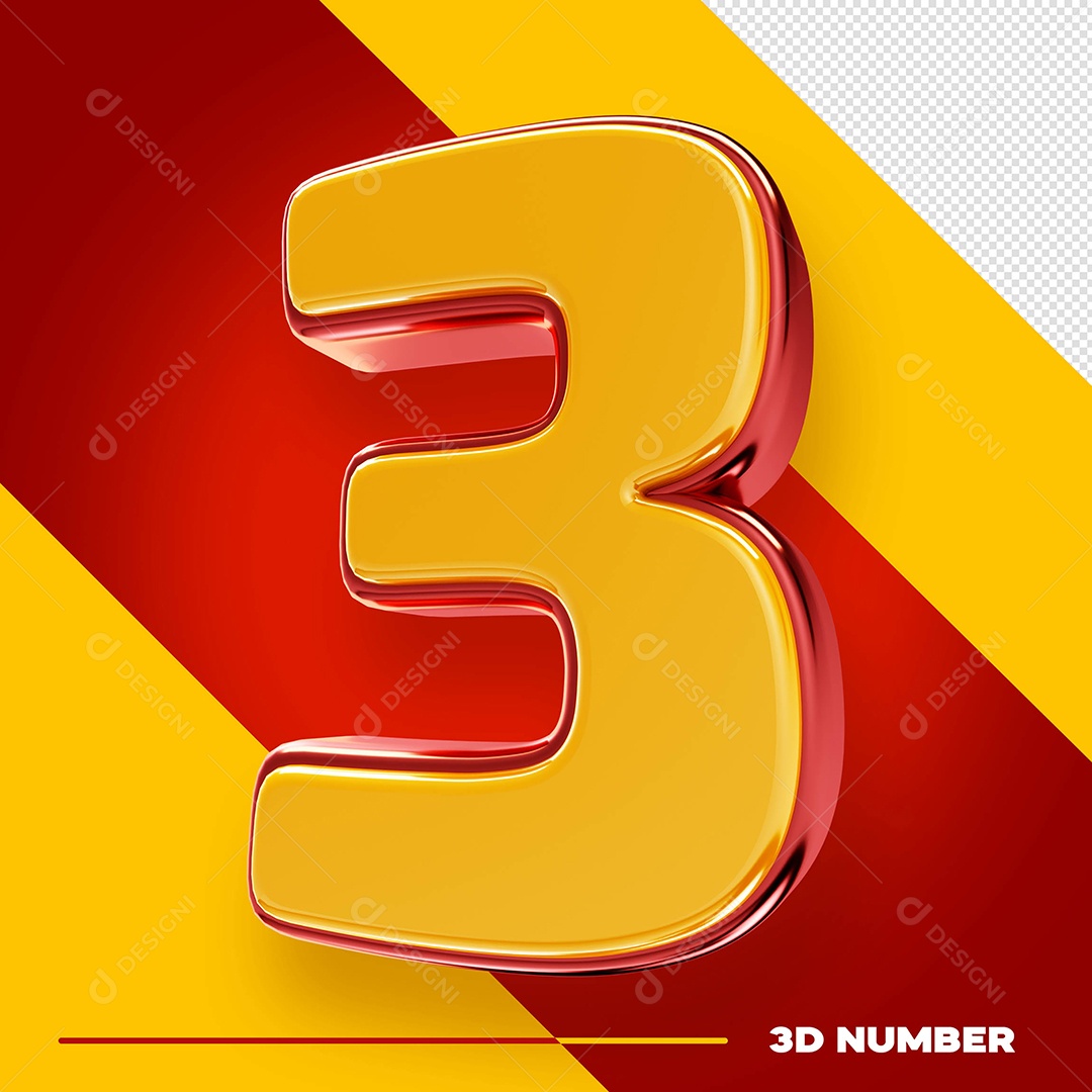 Número 3 Dourado Elemento 3D Para Composição PSD