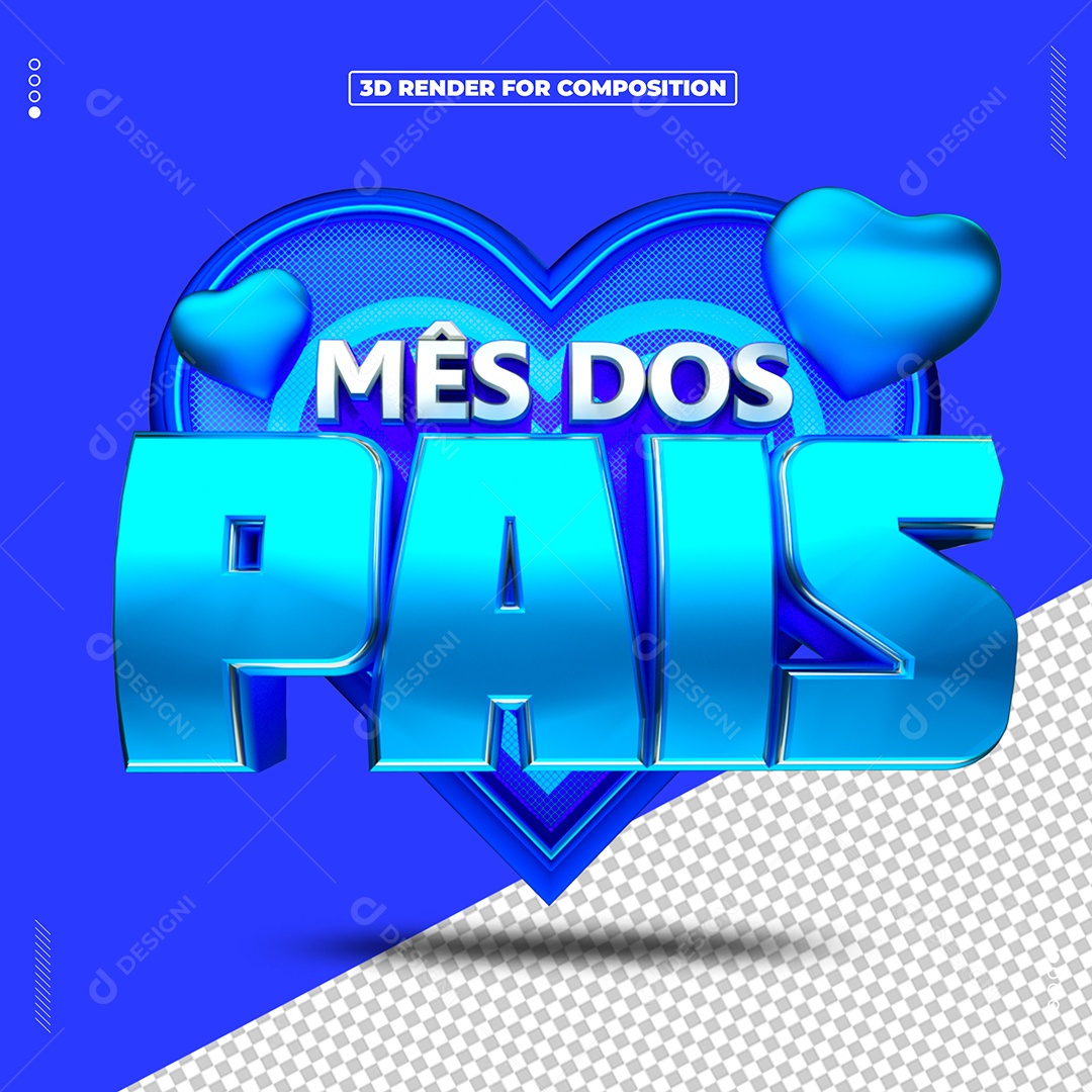 Mês Dos Pais Coração Azul Selo 3D Para Composição PSD