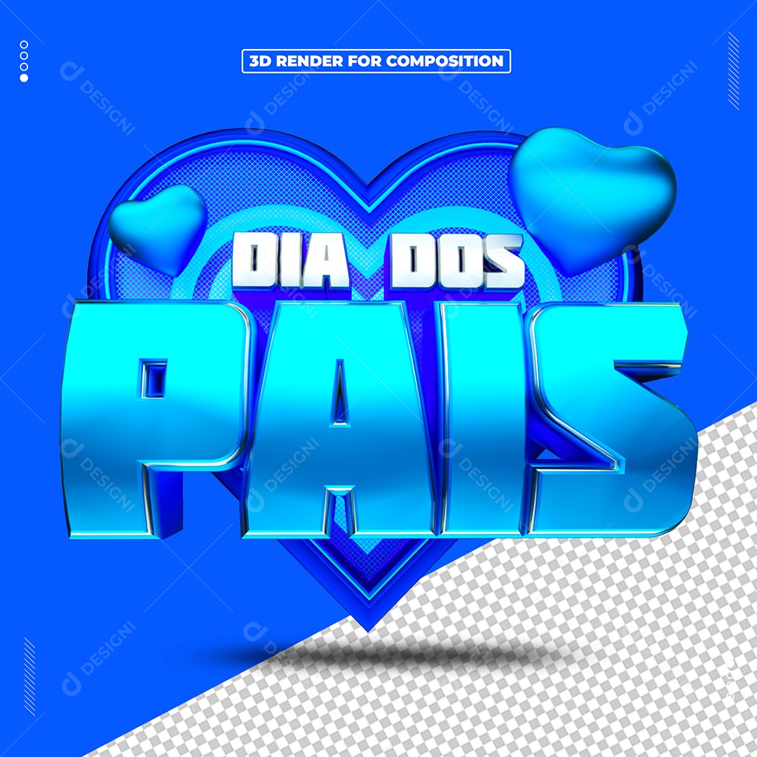 Selo 3D Dia Dos Pais Coração Azul Para Composição PSD