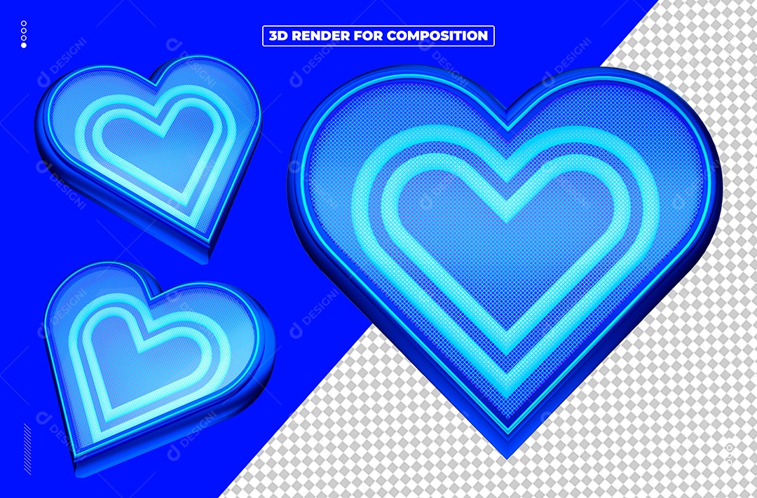 Elemento 3D 3 Coração Azul Para Composição PSD