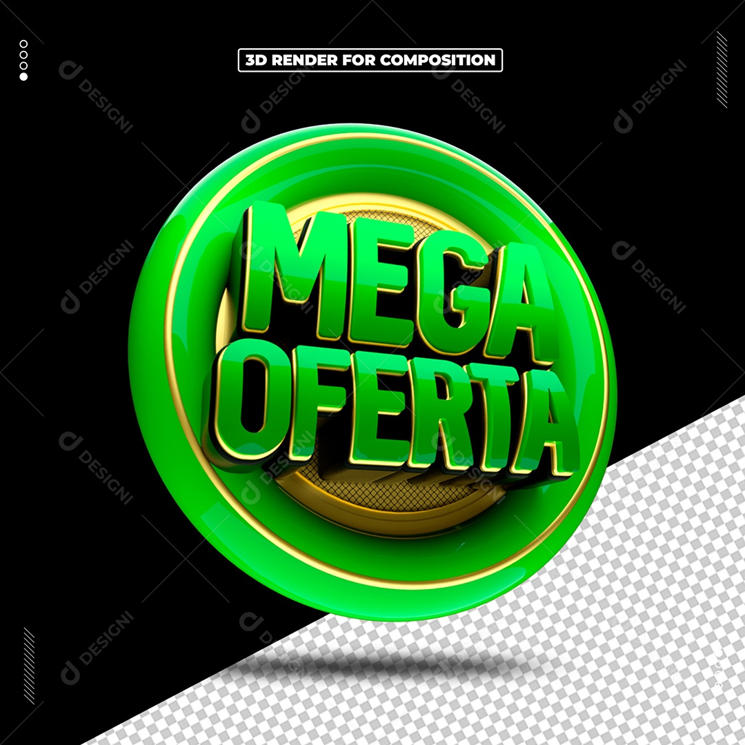 Selo 3D Verde Mega Ofertas Para Composição PSD