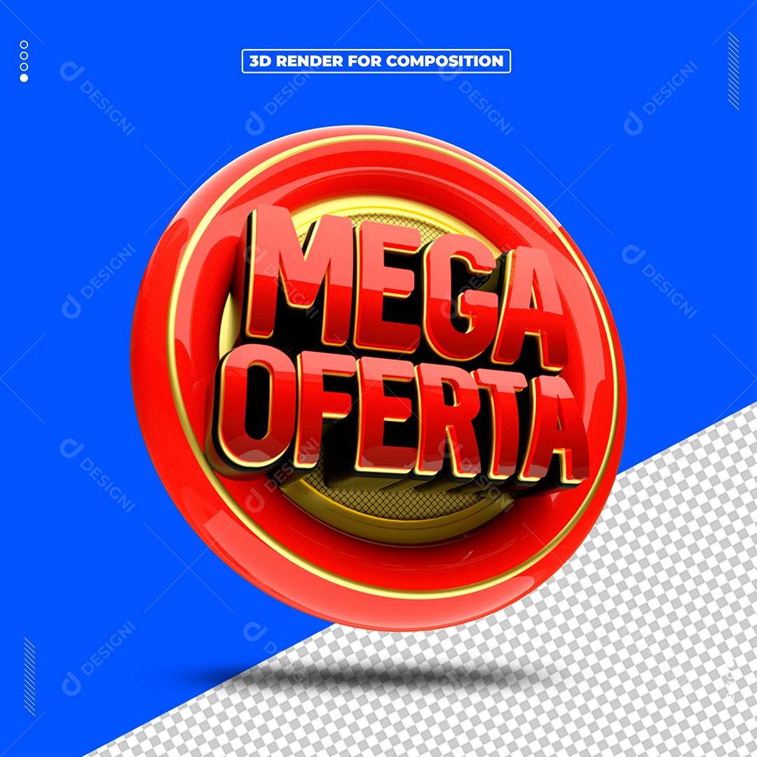 Selo 3D Vermelho Mega Ofertas Para Composição PSD