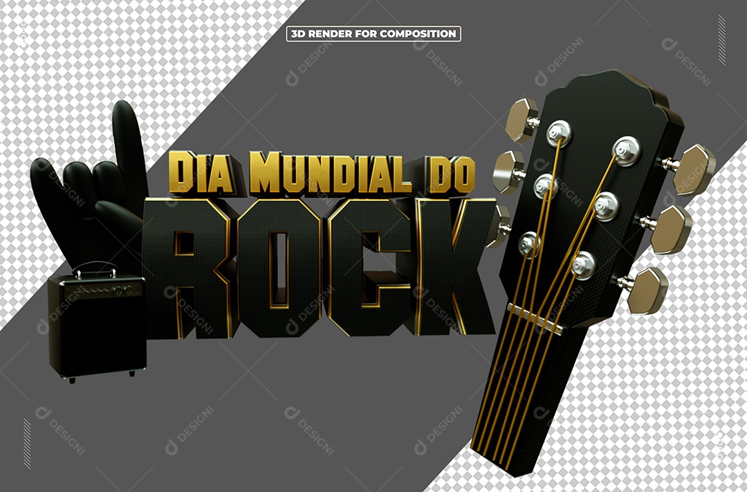 Selo 3D Dia Mundial Do Rock Para Composição PSD