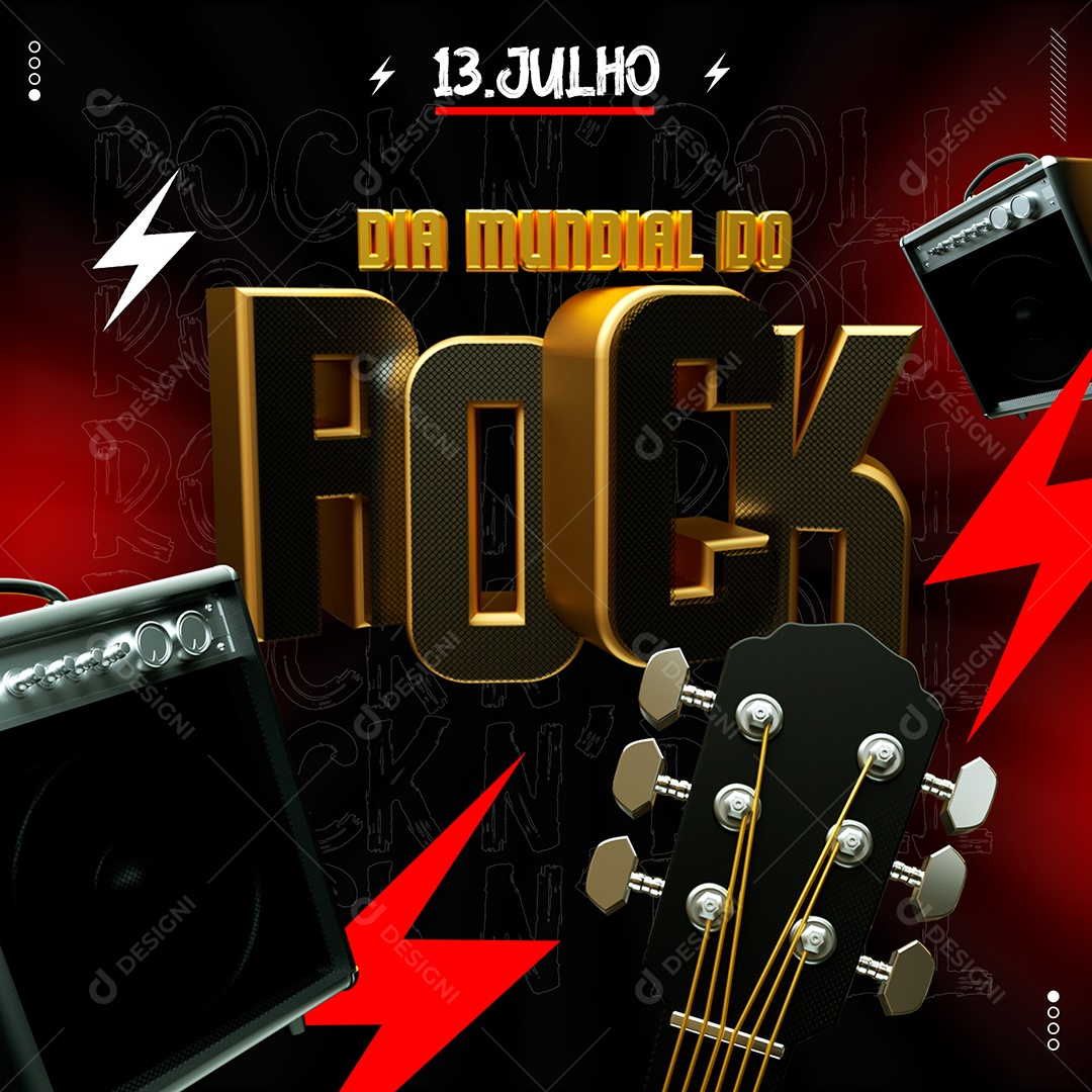 Selo 3D 13 De Julho Dia Mundial Do Rock Para Composição PSD
