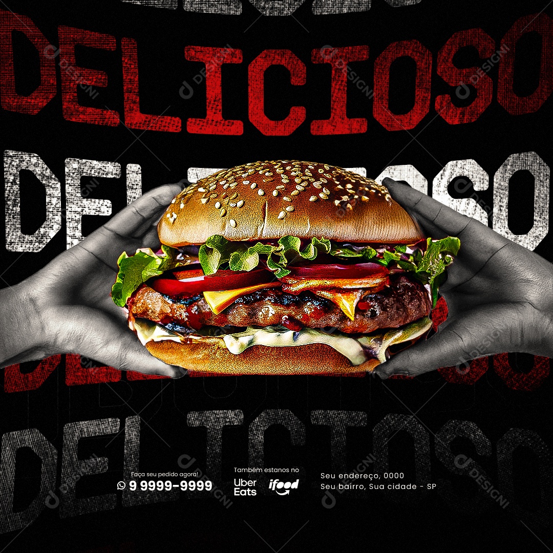 Hamburgueria Delicioso Hambúrguer Social Media PSD Editável