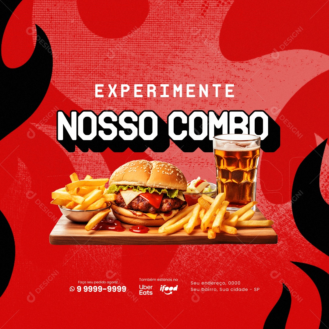 Experimente Nosso Combo Hamburgueria Social Media PSD Editável