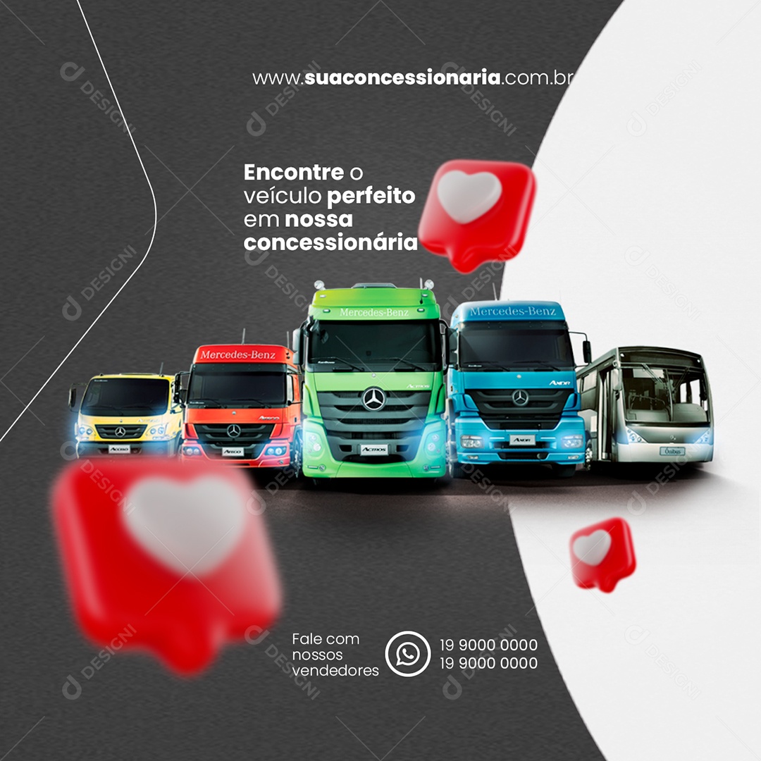 Encontre O Veículo Perfeito Em Nossa Concessionária Caminhões Social Media PSD Editável