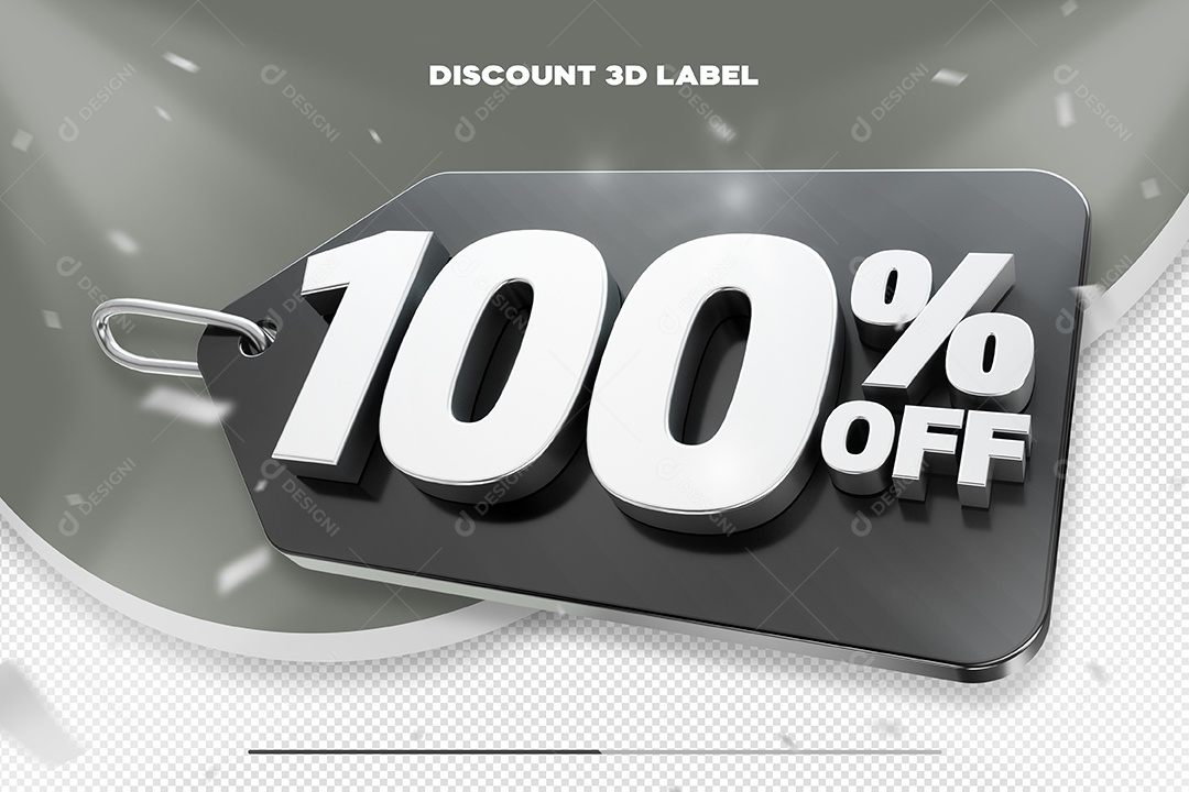 Etiqueta De Desconto 100% Off Elemento 3D Preto e Branco Para Composição PSD
