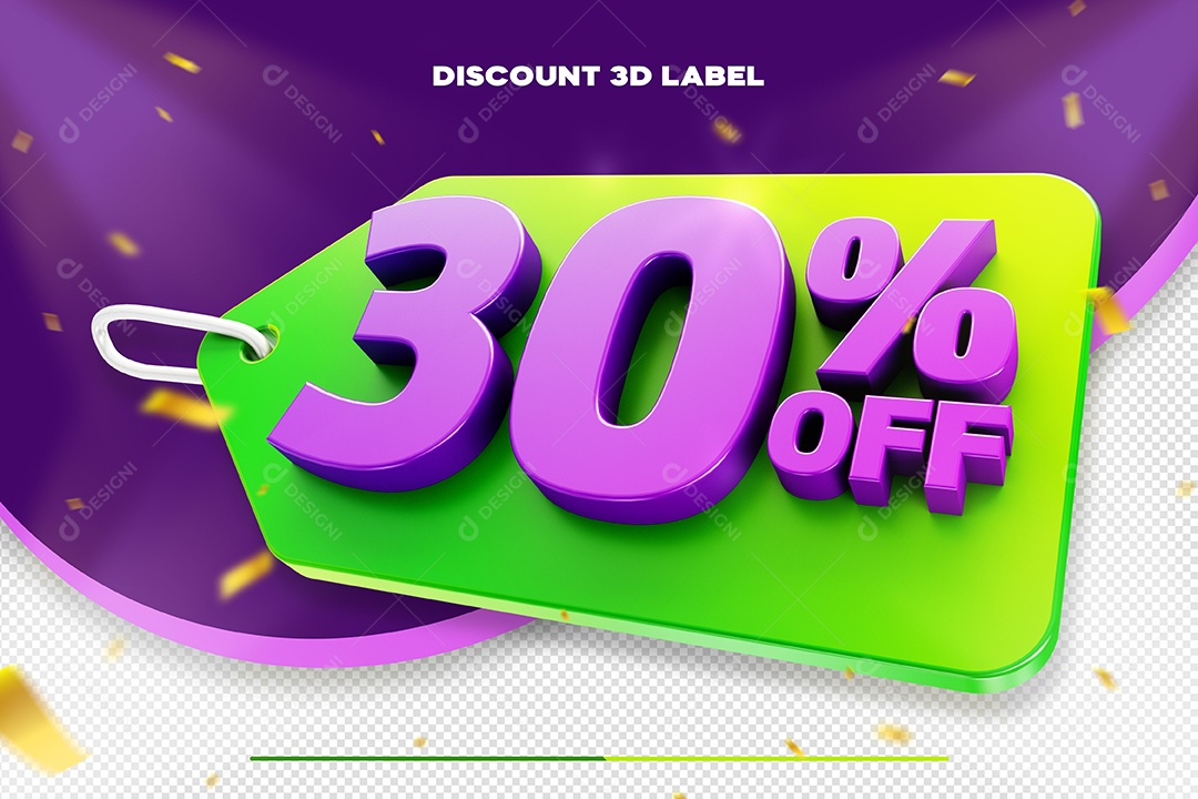 Etiqueta De Desconto 30% Off Elemento 3D Verde e Roxo Para Composição PSD