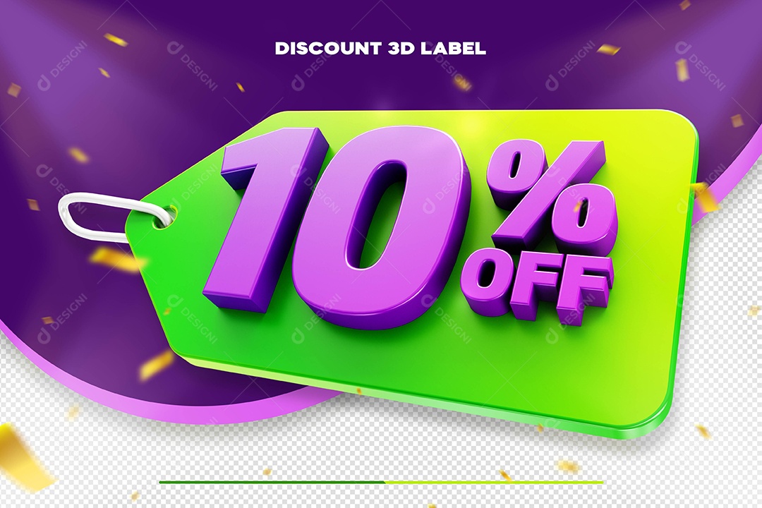 Etiqueta De Desconto 10% Off Elemento 3D Verde e Roxo Para Composição PSD