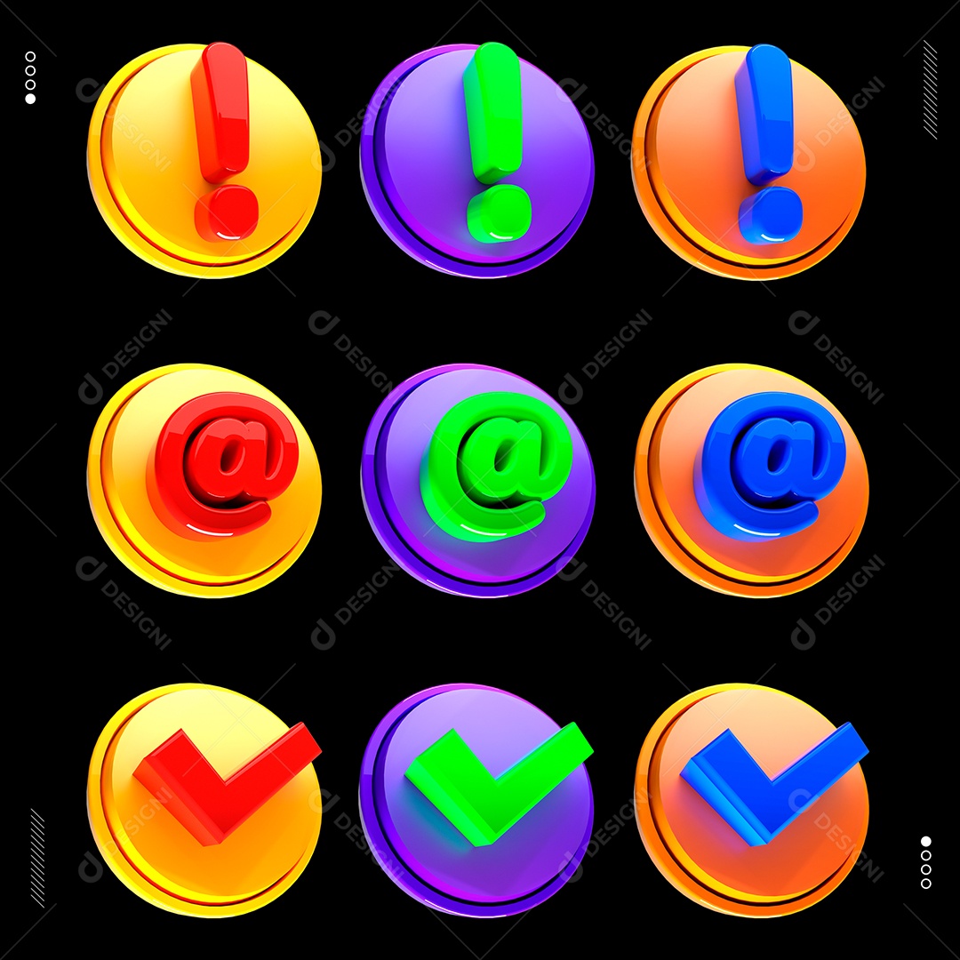 Ícone 3D Símbolos Exclamação Arroba Confirmação Para Composição PSD