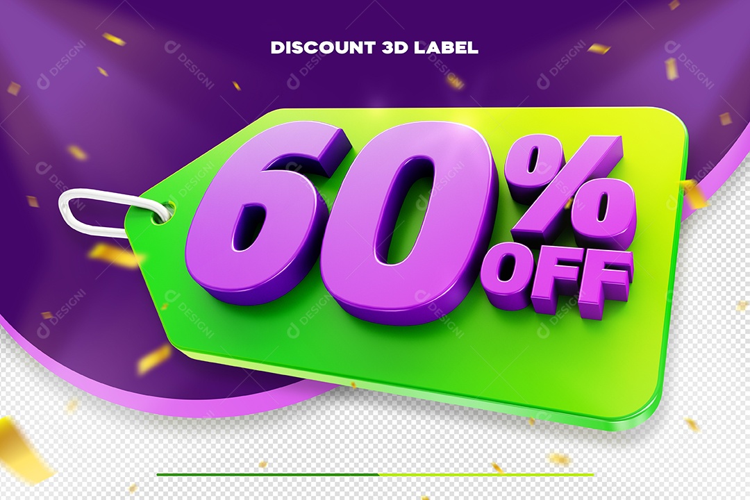 Etiqueta De Desconto 60% Off Elemento 3D Dourado Para Composição PSD.our