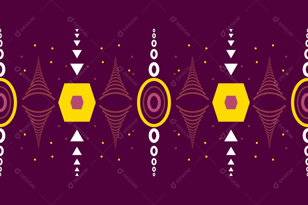 Padrão Tribal Tradicional Estilo Asteca Roxo e Amarelo Vetor EPS