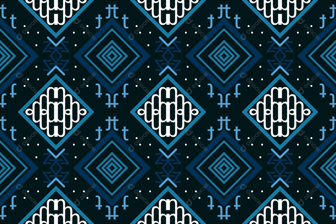 Padrão Tribal Tradicional Estilo Asteca Tapete Azul e Branco Vetor EPS