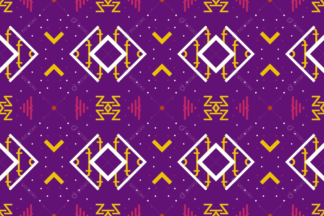 Padrão Tribal Tradicional Estilo Asteca Tapete Roxo Branco e Dourado Vetor EPS