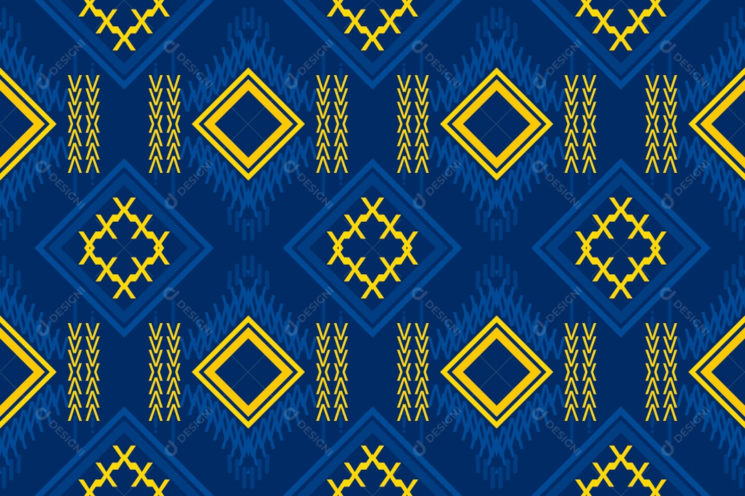 Padrão Tribal Tradicional Estilo Asteca Tapete Amarelo e Azul Vetor EPS