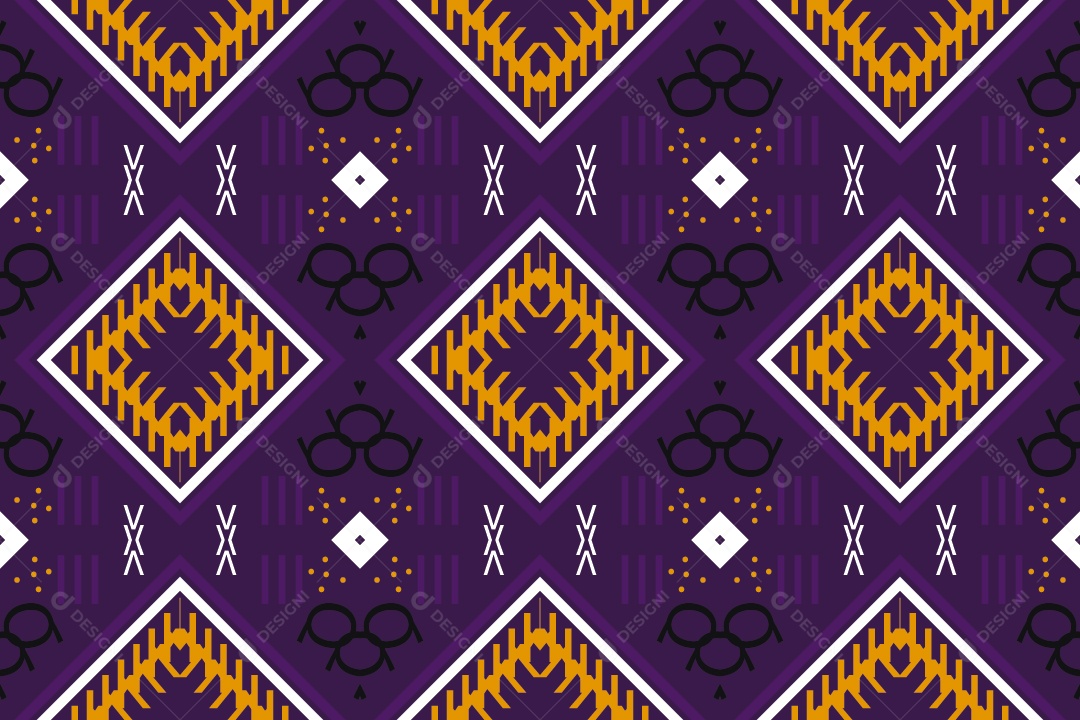 Padrão Tribal Tradicional Estilo Asteca Tapete Roxo e Dourado Vetor EPS