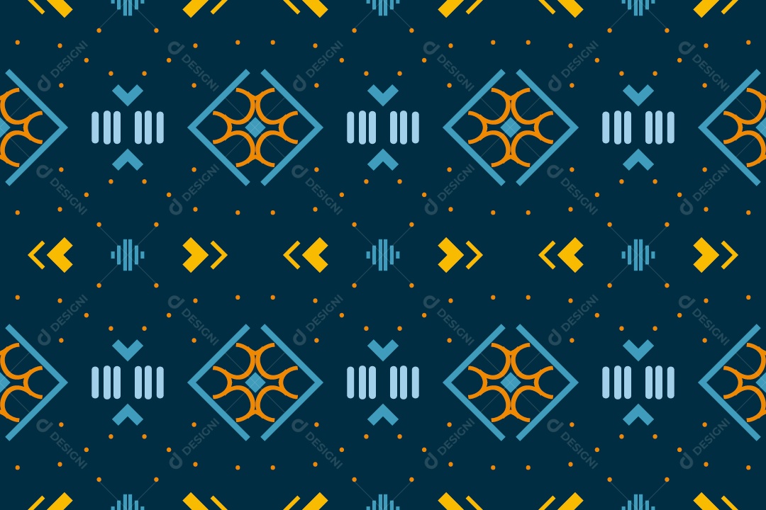 Padrão Tribal Tradicional Estilo Asteca Tapete Azul e Amarelo Vetor EPS