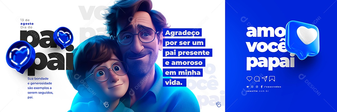 Agradeço Por Ser Um Pai Presente e Amoroso Em Minha Vida Dia Dos Pais Carrossel Social Media PSD Editável