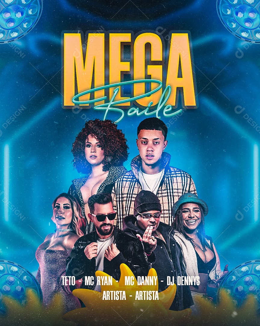 Mega Baile Flyer Teto Mc Ryan Mc Danny DJ Dennys Social Media PSD Editável