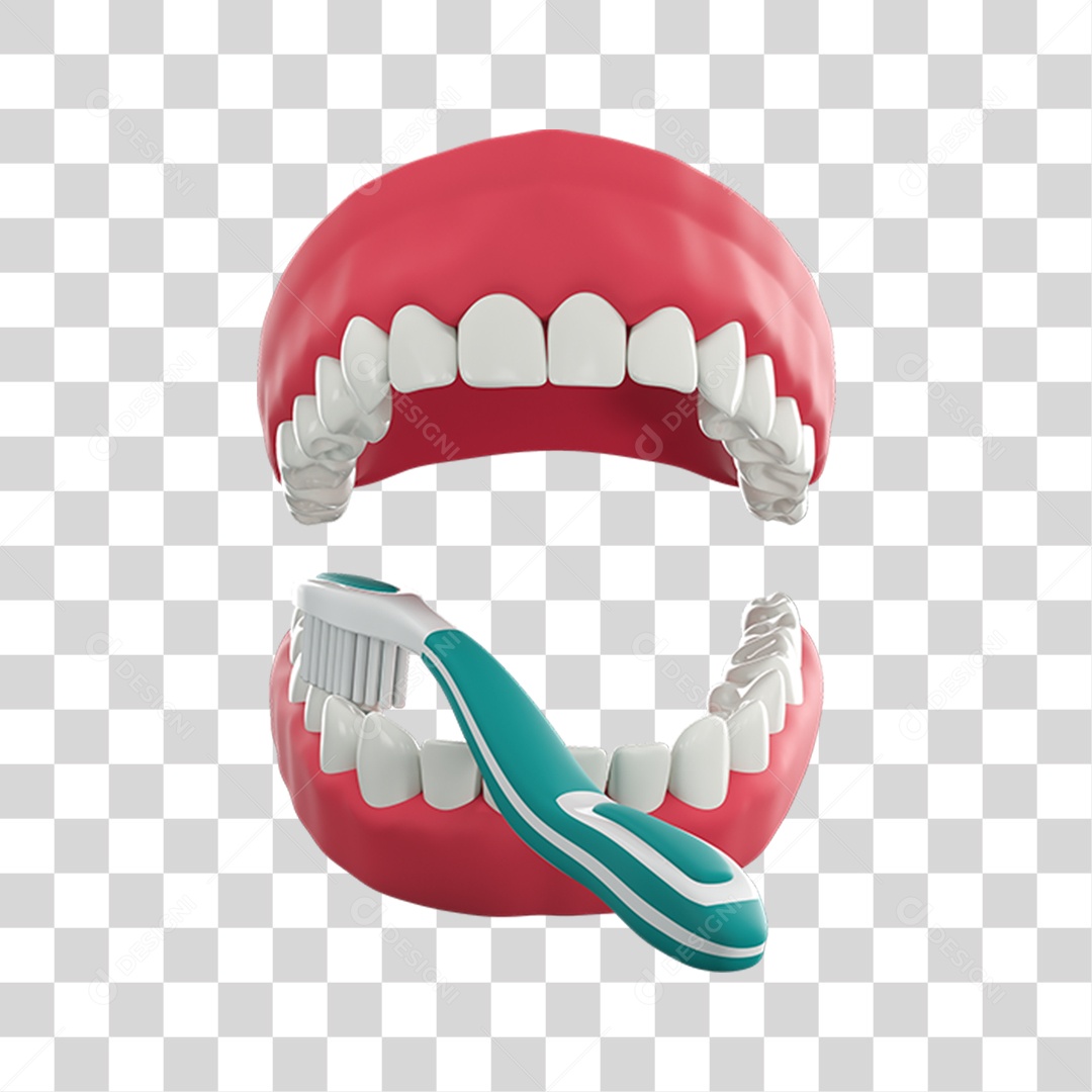 Elemento 3D Boca e Escova  Para Composição PNG Transparente