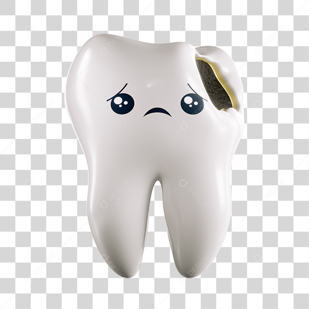 Elemento 3D Dente Cariado Para Composição PNG Transparente