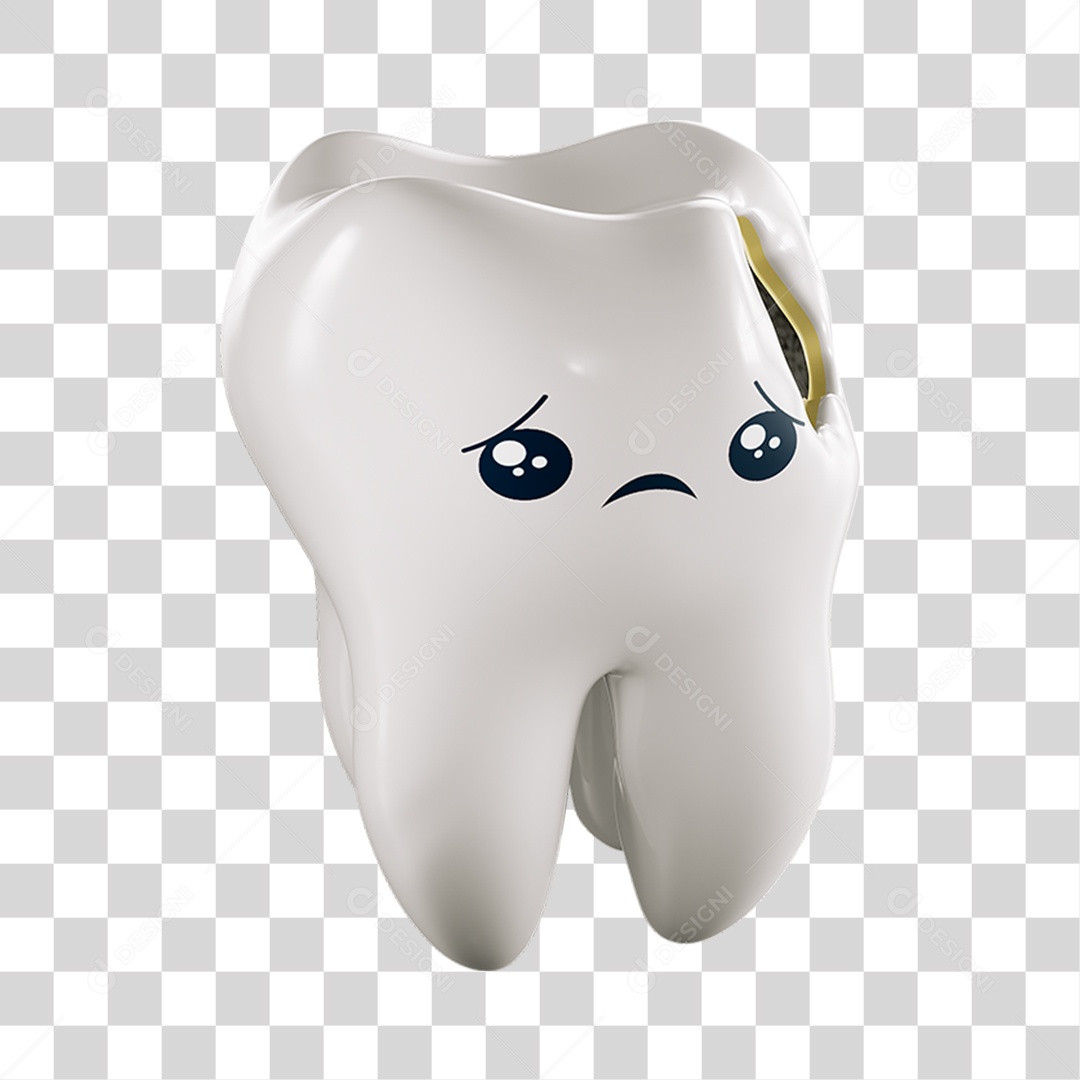 Elemento 3D Dente Cariado Para Composição PNG Transparente