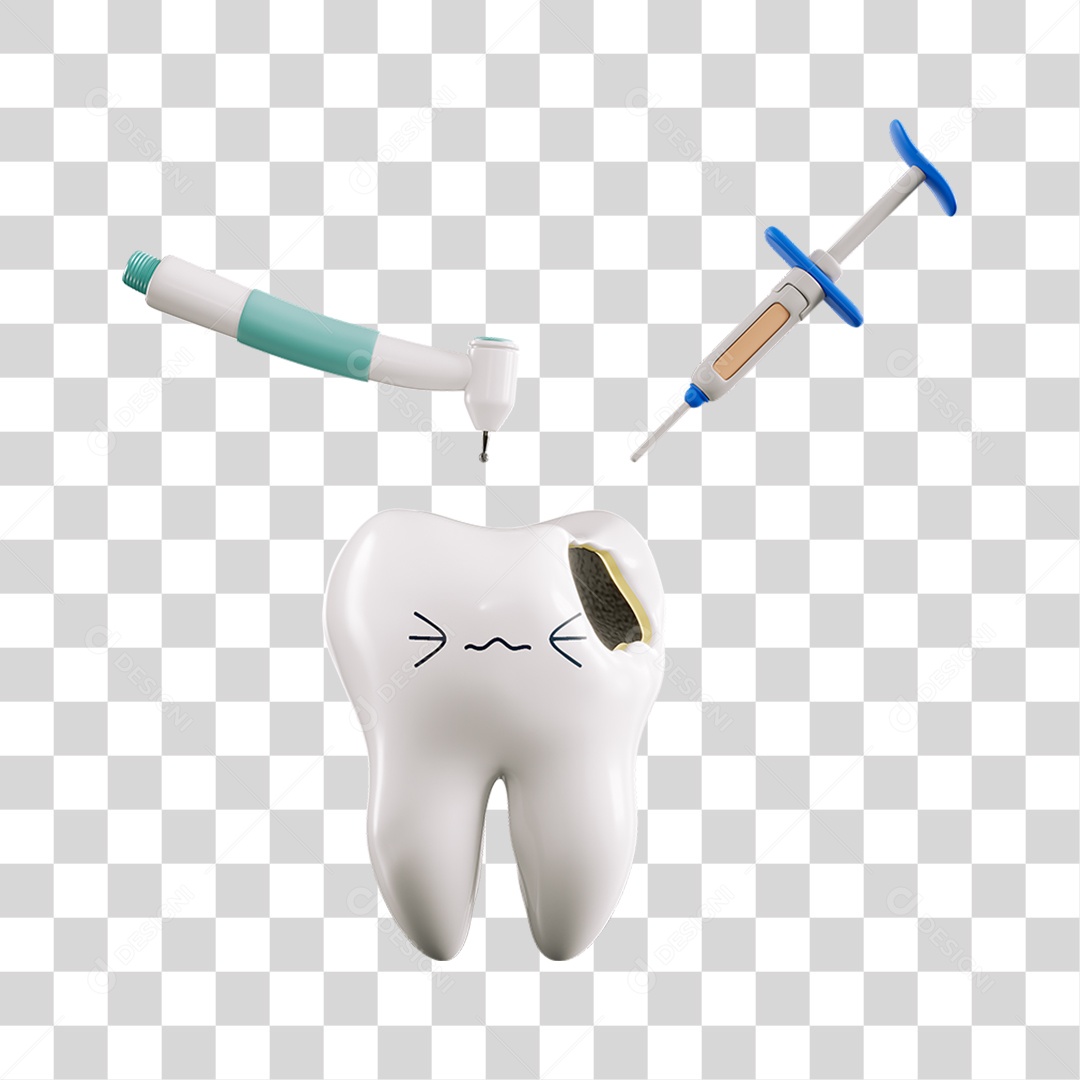 Elemento 3D Dente Cariado Para Composição PNG Transparente