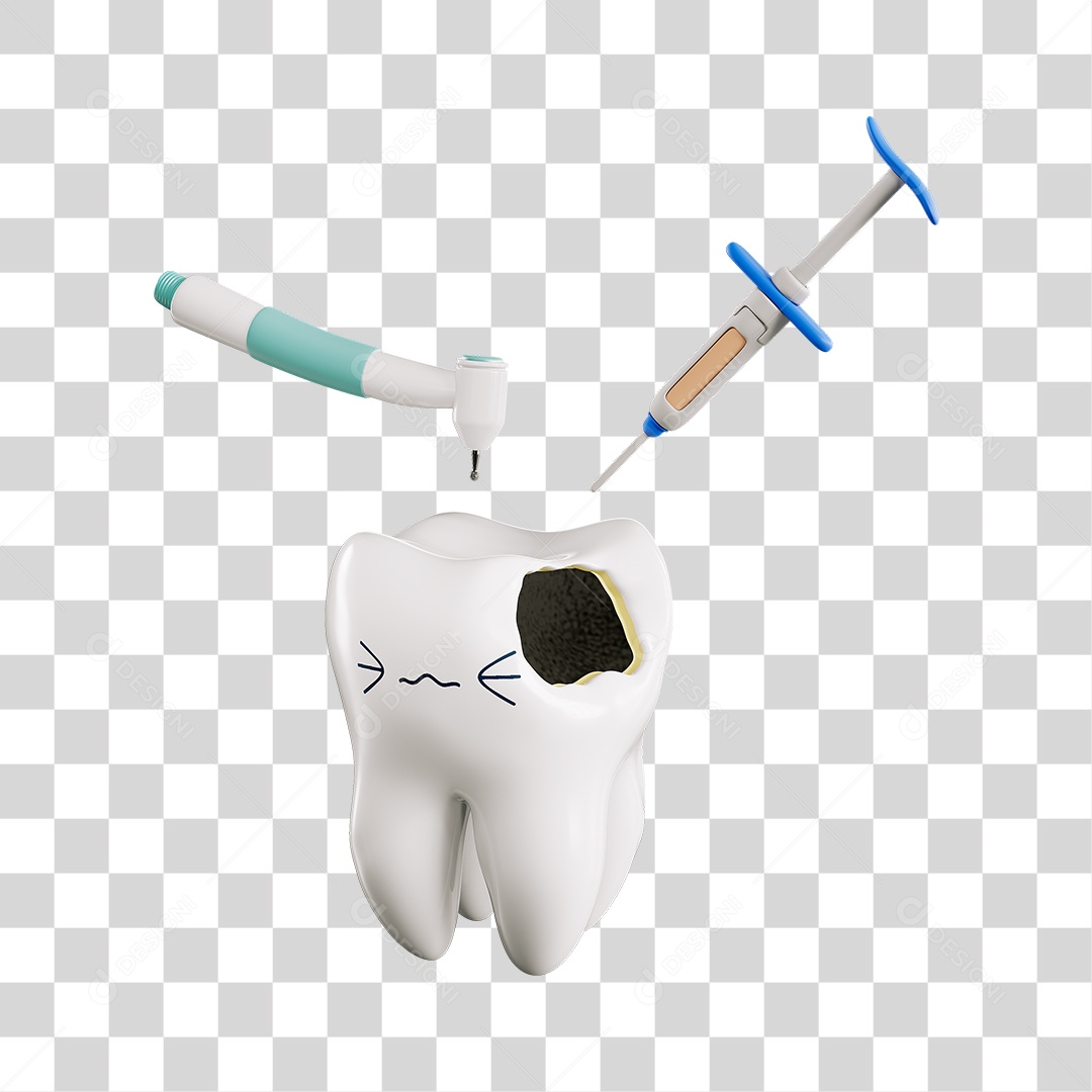 Elemento 3D Dente Cariado Para Composição PNG Transparente