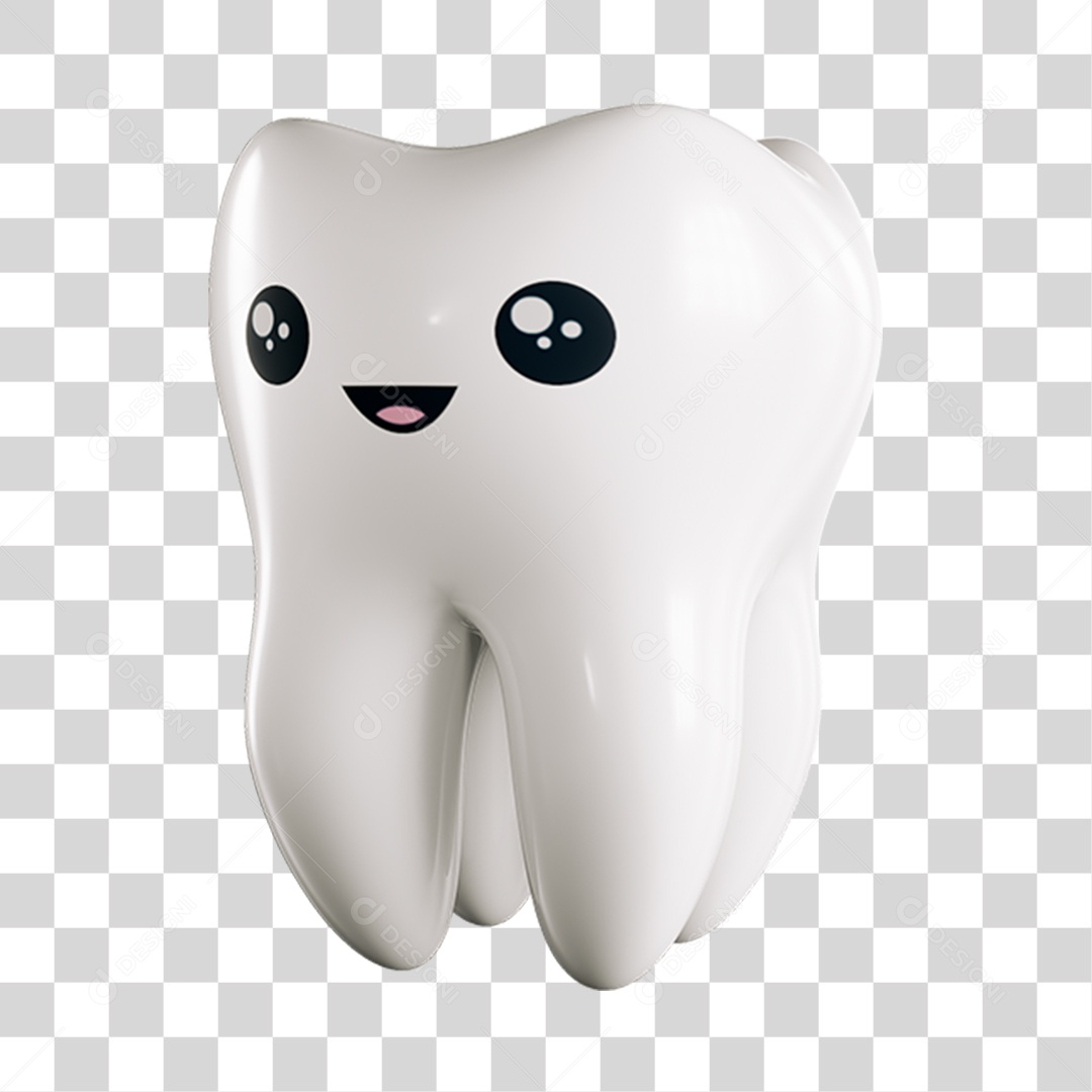 Elemento 3D Dente Feliz Para Composição PNG Transparente