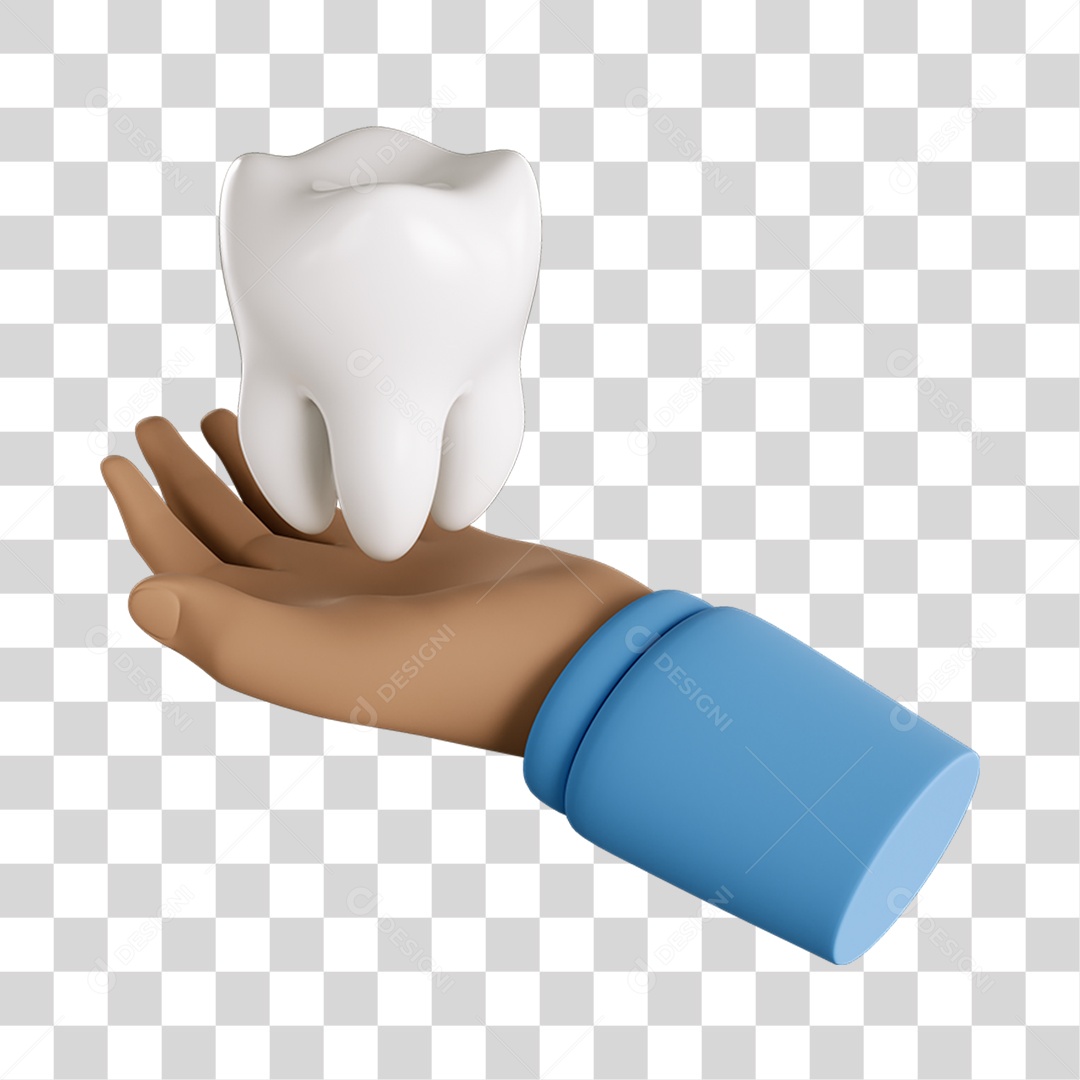 Elemento 3D Mão com Dente Para Composição PNG Transparente