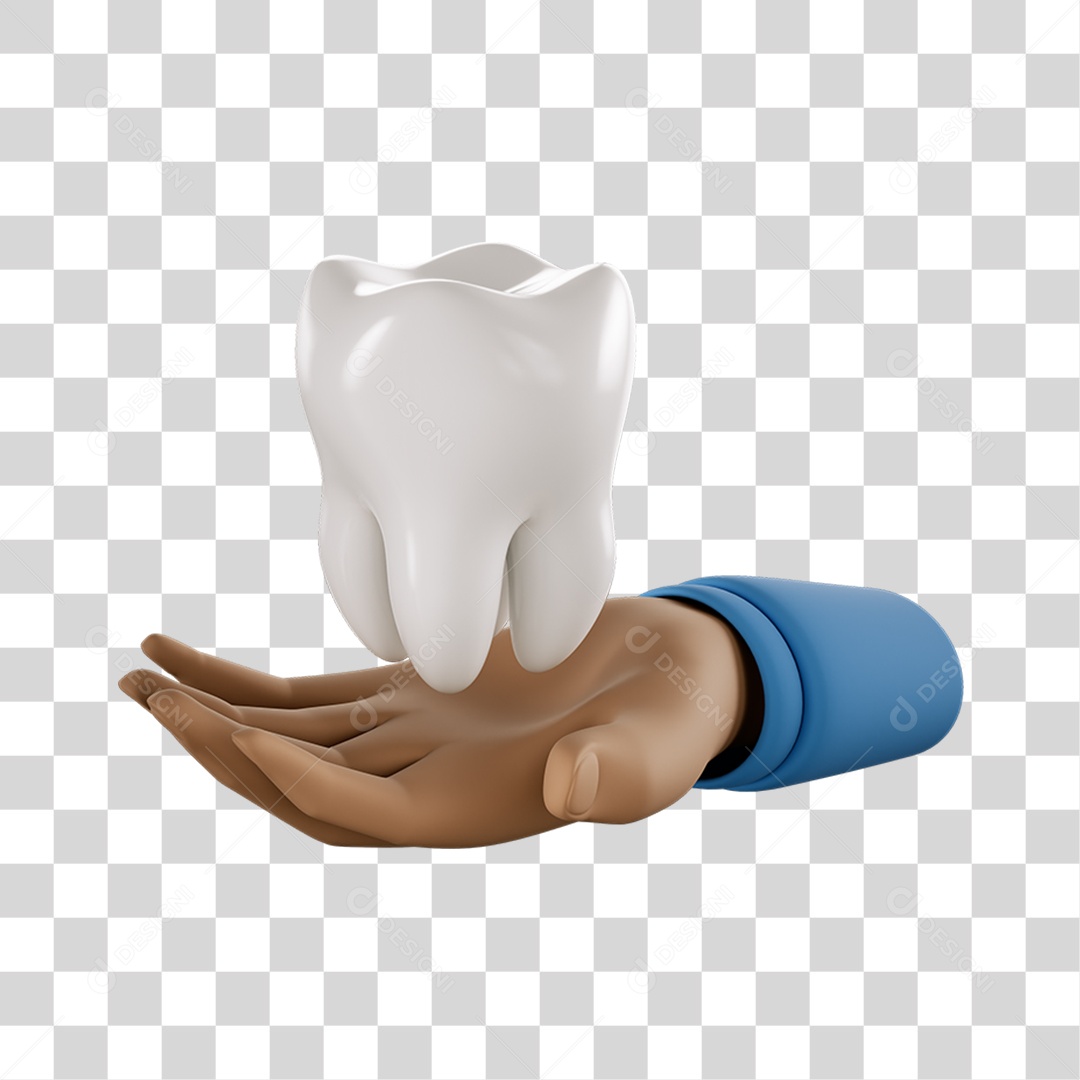 Elemento 3D Mão com Dente Para Composição PNG Transparente