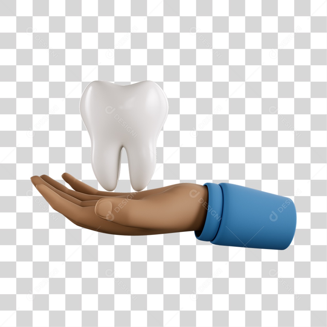 Elemento 3D Mão com Dente Para Composição PNG Transparente