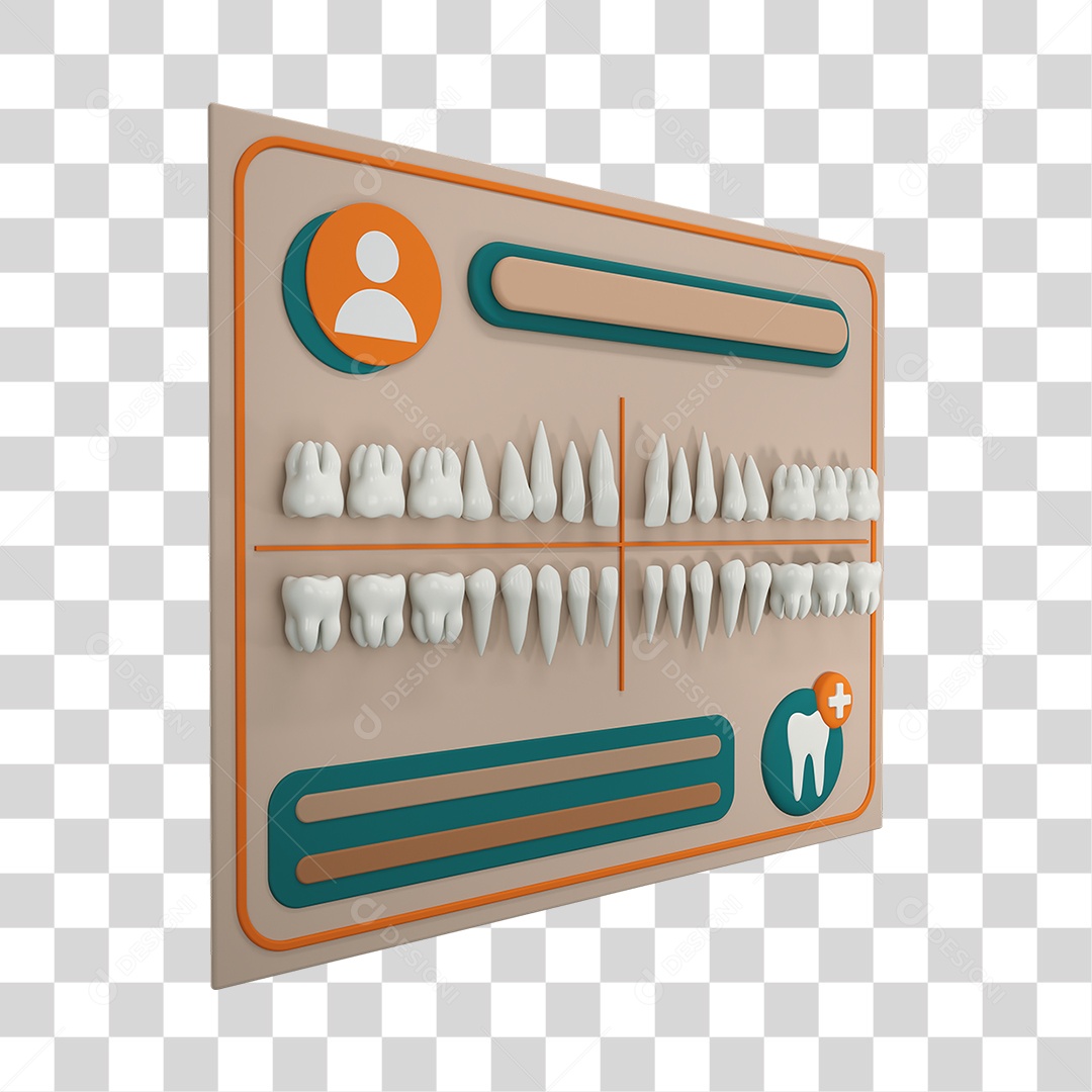 Elemento 3D Odontograma Para Composição PNG Transparente