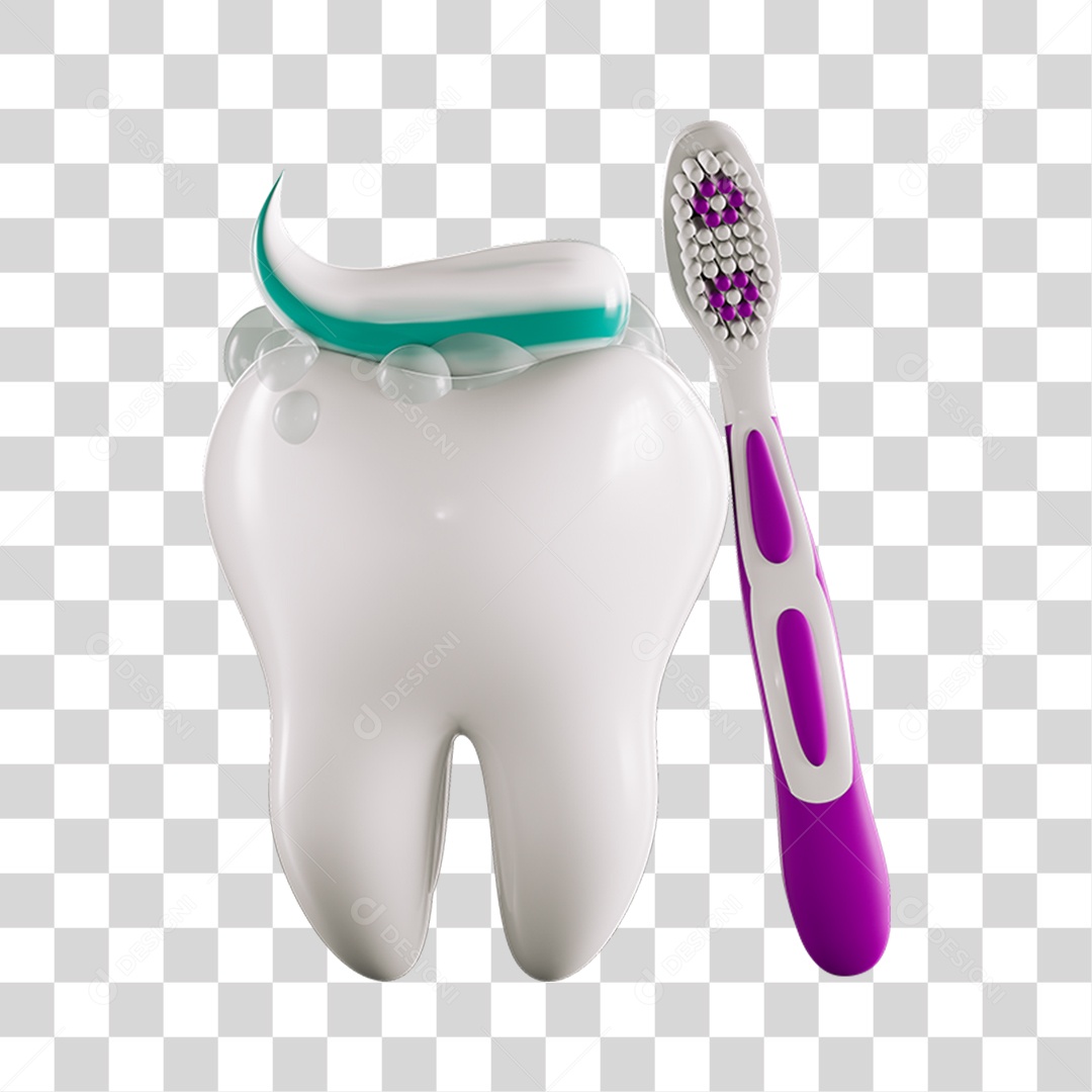 Elemento 3D Dente Escova Pasta Para Composição PNG Transparente