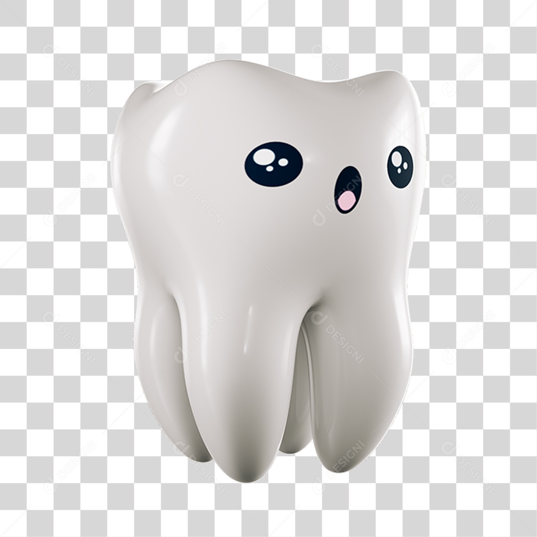Elemento 3D Dente Surpreso Para Composição PNG Transparente