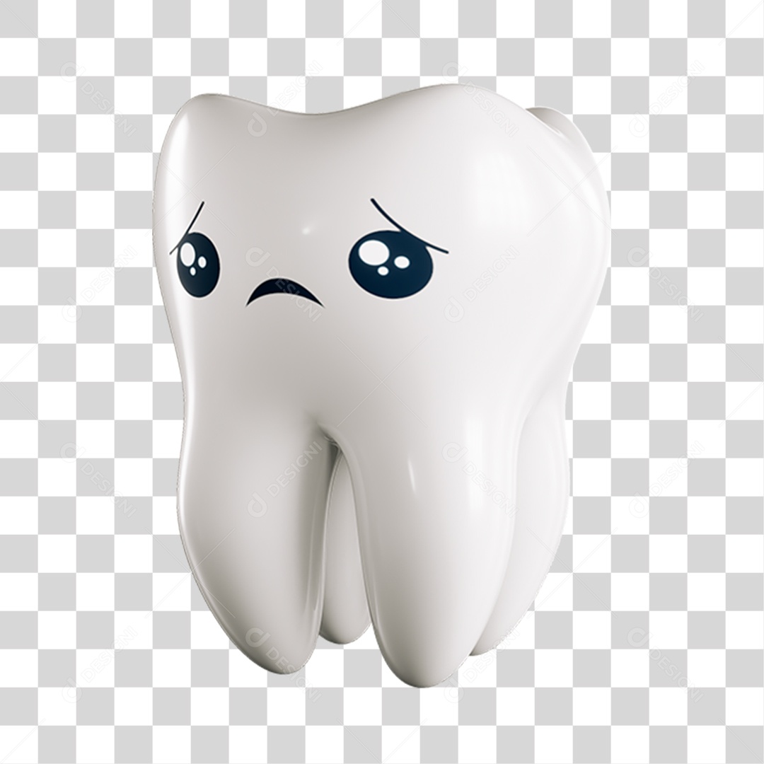 Elemento 3D Dente Triste Para Composição PNG Transparente