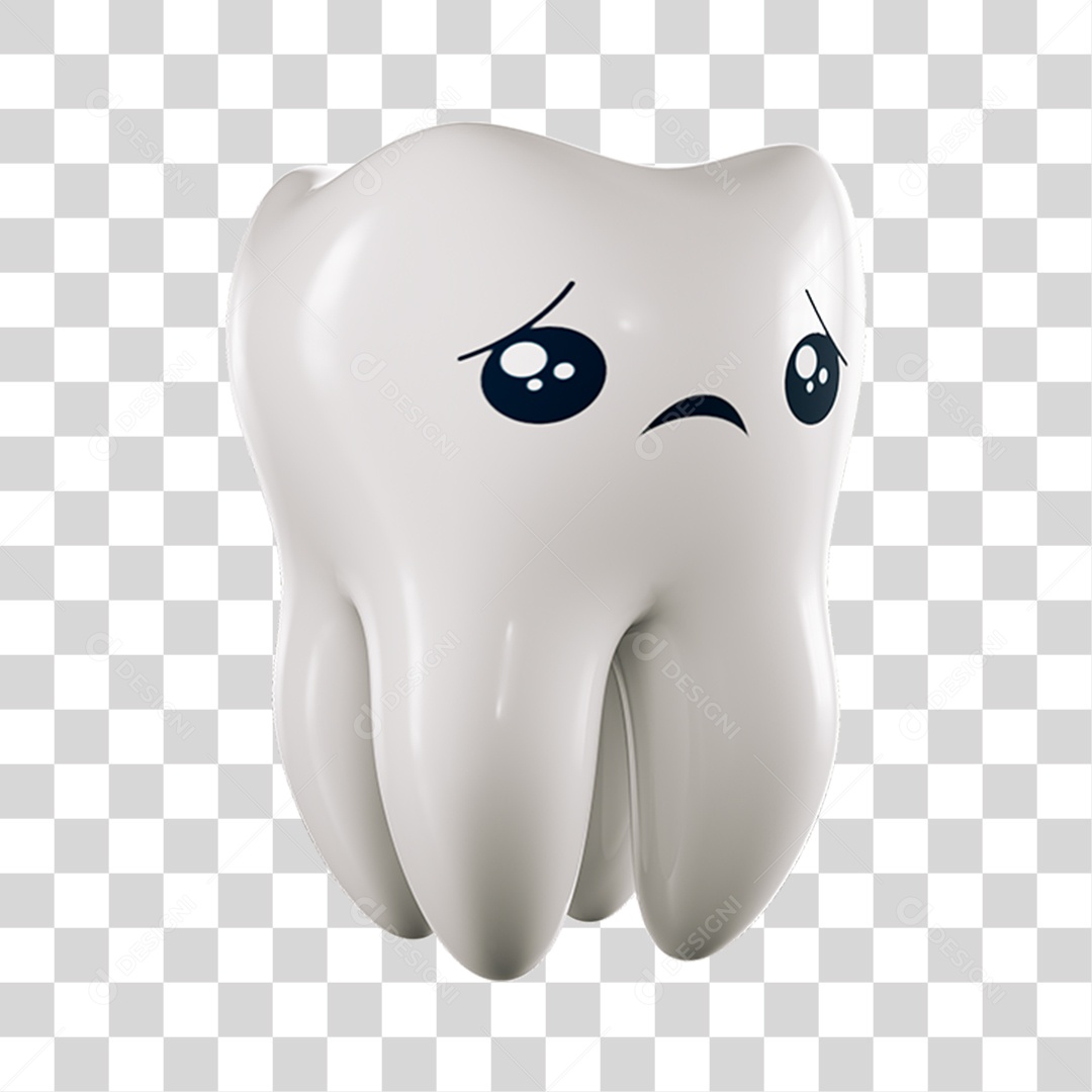 Elemento 3D Dente Triste Para Composição PNG Transparente
