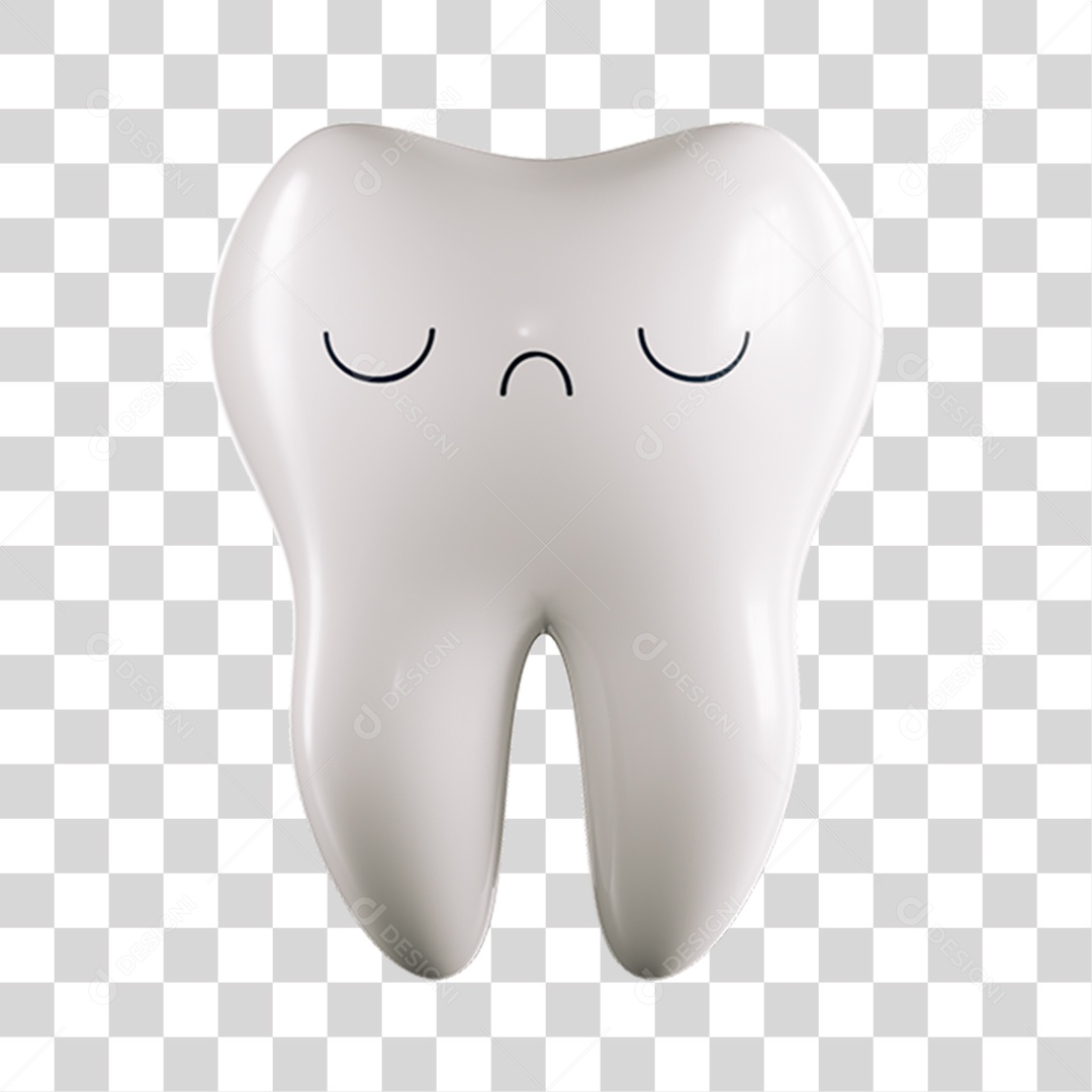 Elemento 3D Dente Triste Olhos Fechados Para Composição PNG Transparente