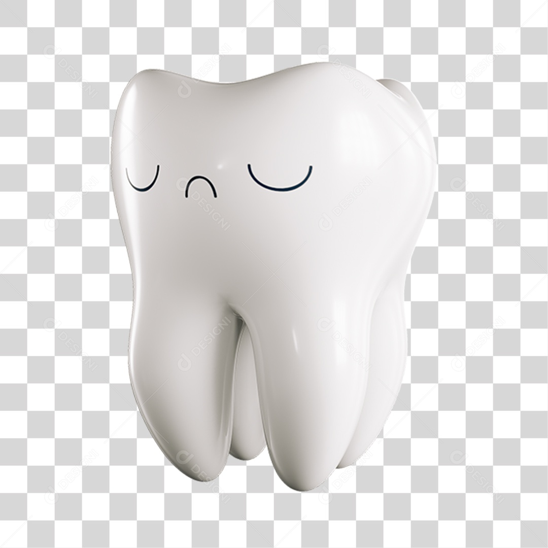 Elemento 3D Dente Triste Olhos Fechados Para Composição PNG Transparente