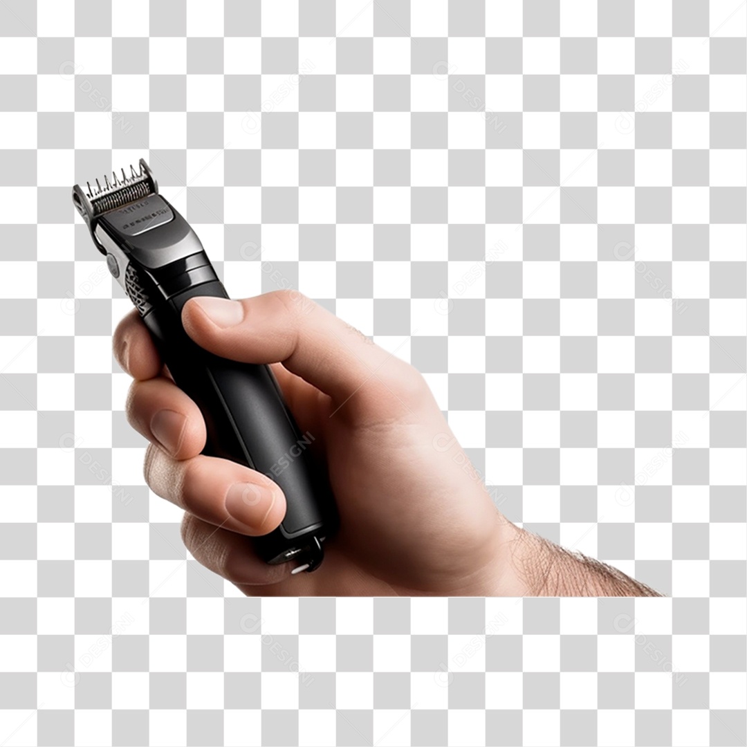 Objeto 3D Mão Segurando Maquina de Barbear Salão Barbeiro Para Composição PNG Transparente