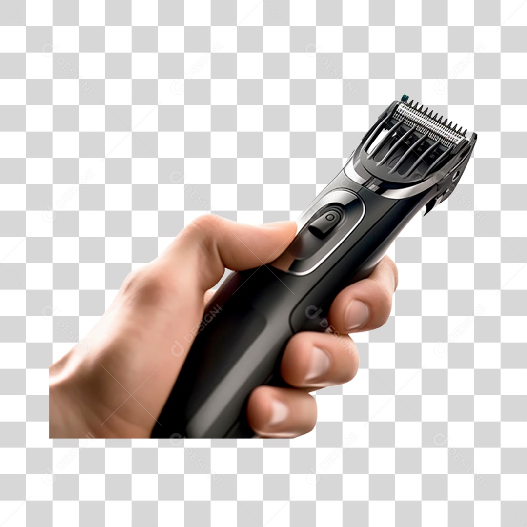 Objeto 3D Mão Segurando Maquina de Barbear Salão Barbeiro Para Composição PNG Transparente