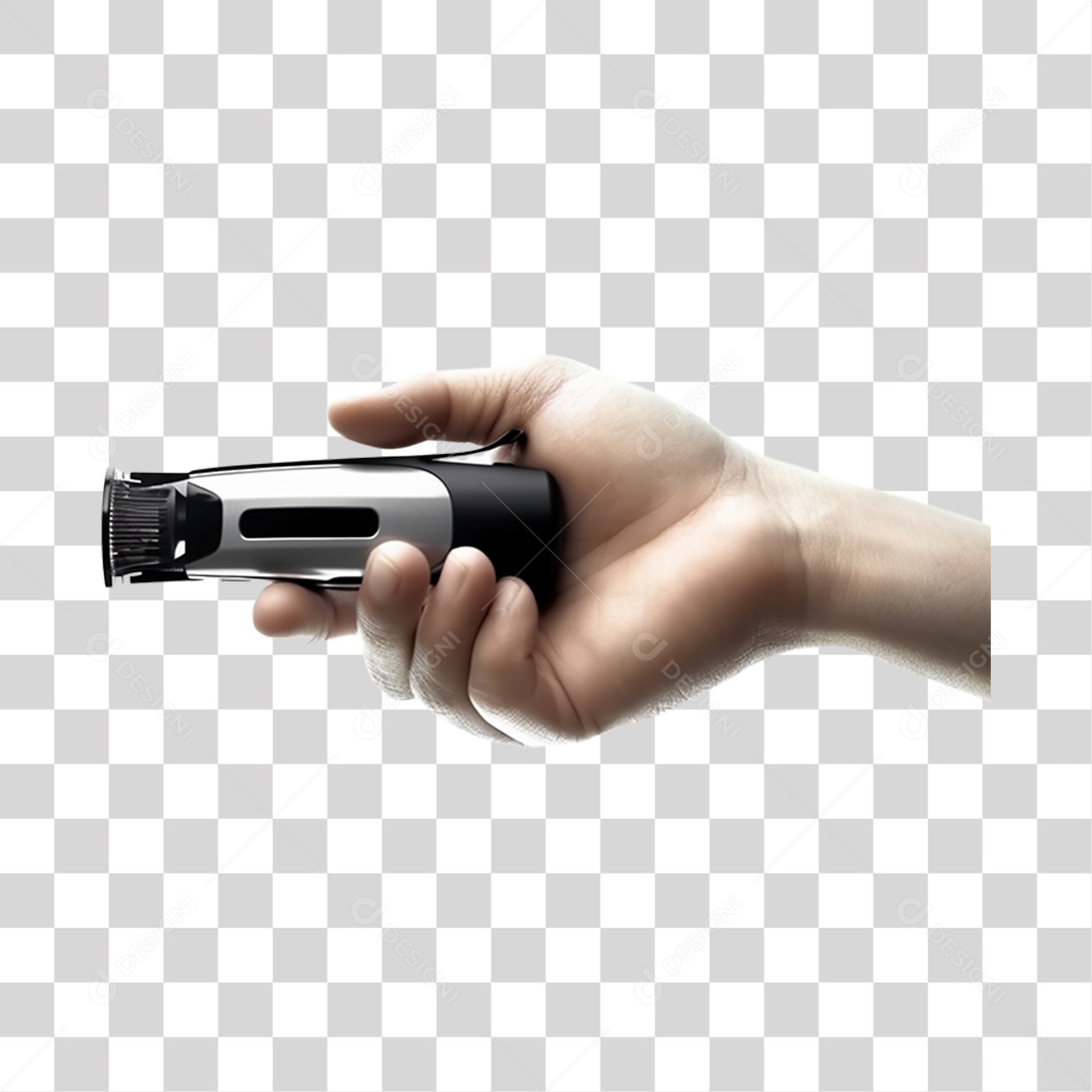 Objeto 3D Mão Segurando Maquina de Barbear Salão Barbeiro Para Composição PNG Transparente
