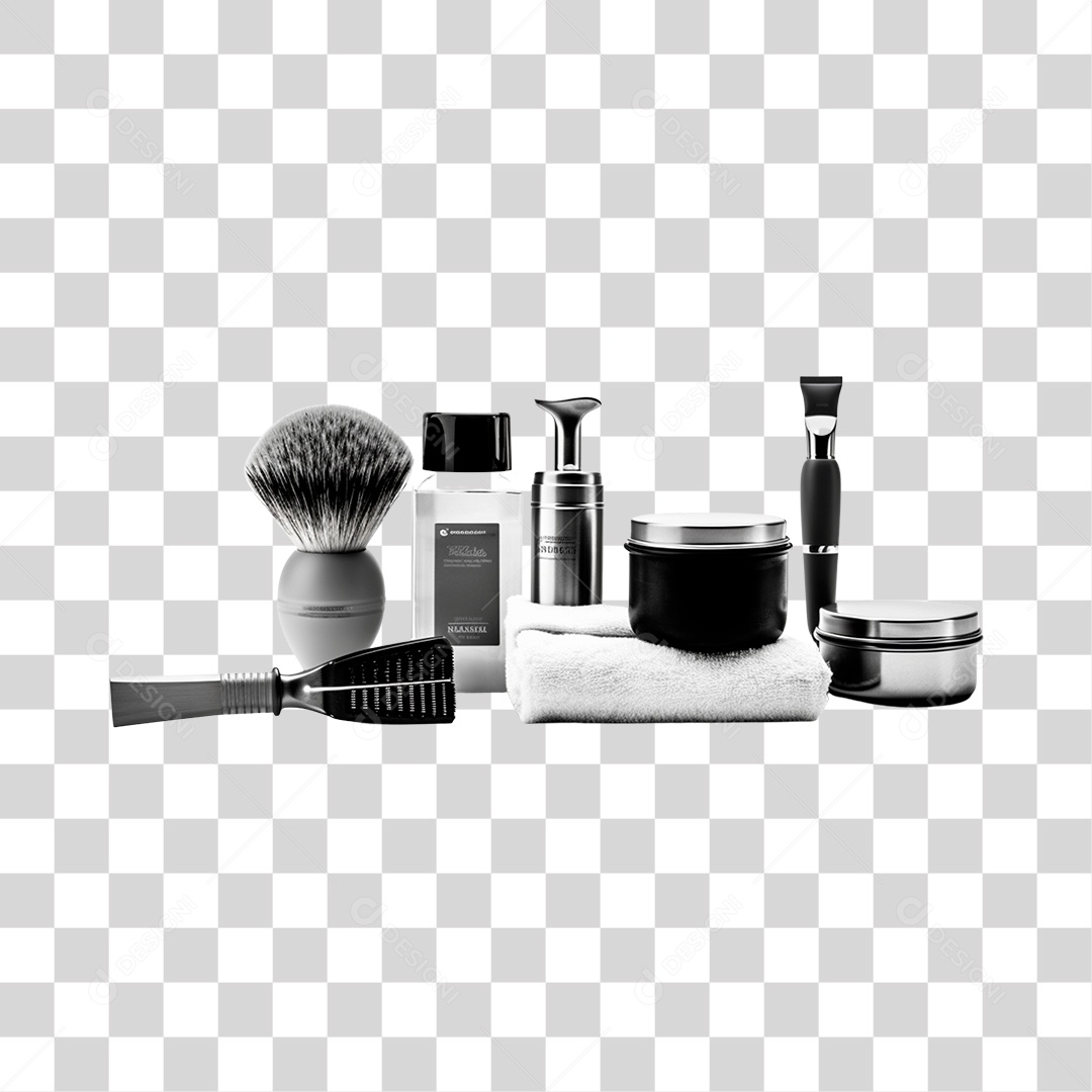 Objeto 3D Kit para Barbear Salão Barbeiro Para Composição PNG Transparente