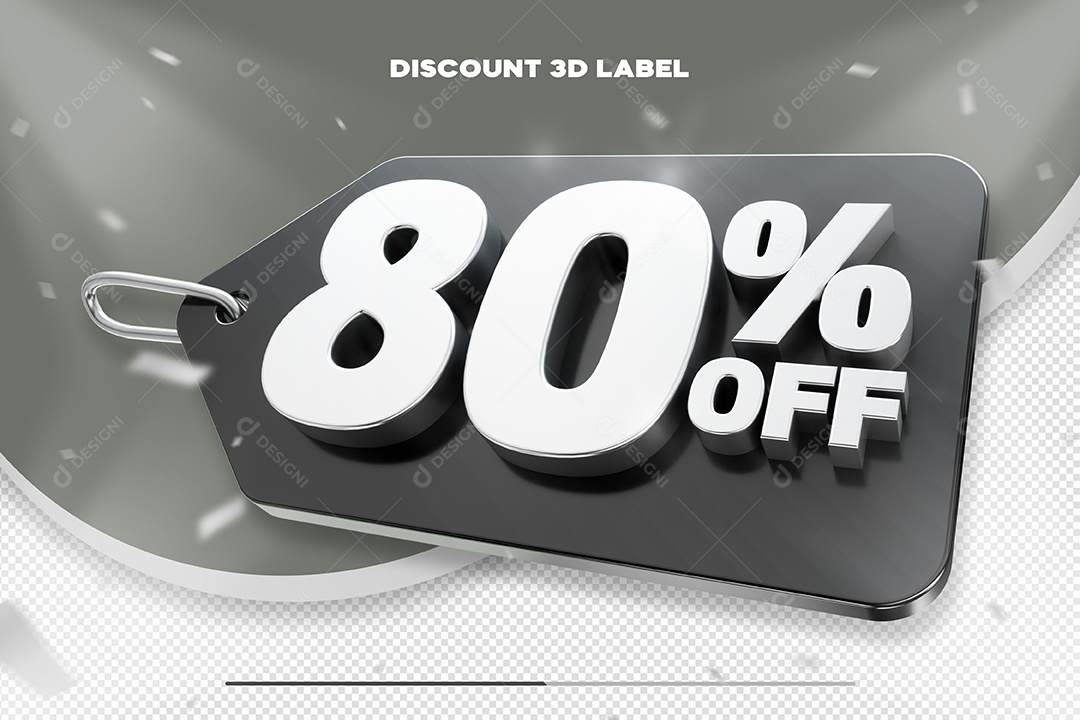 Etiqueta De Desconto 80% Off Elemento 3D Preto e Branco Para Composição PSD