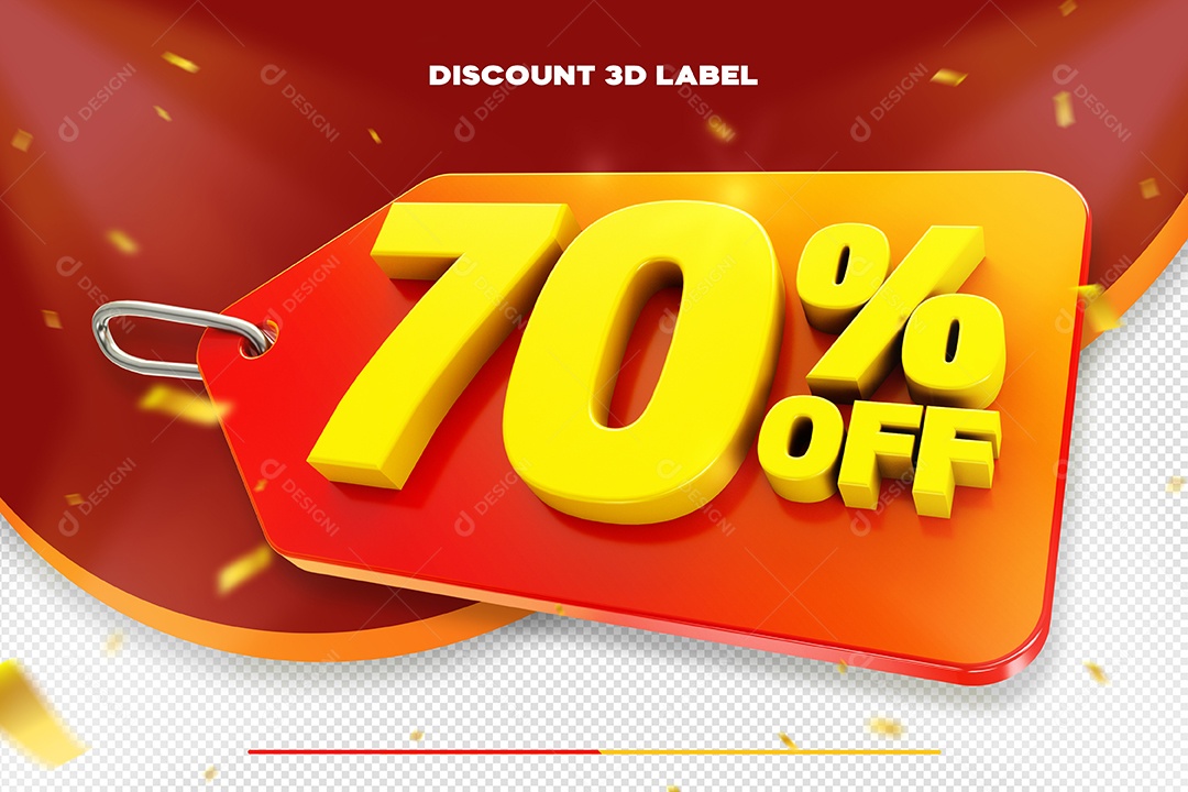 Etiqueta De Desconto 70% Off Elemento 3D Dourado Para Composição PSD